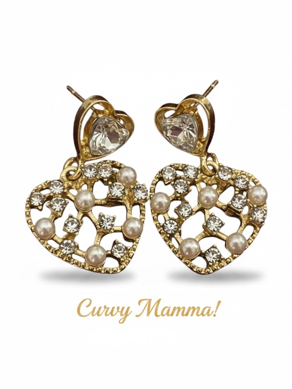 Vintage estate sale Gold Heart Drop Earrings